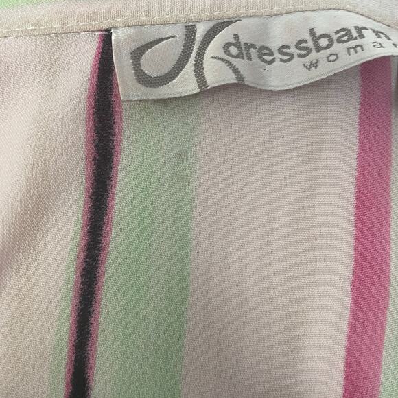 Dress Barn Blouse Plus Size 1X White Pink Green Stripe Button Long Sleeve Office - Picture 10 of 15
